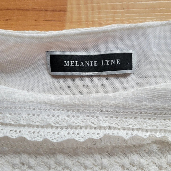 Melanie Lyne White Puffed Sleeve Lace  Long Sleeved Top - Picture 7 of 13